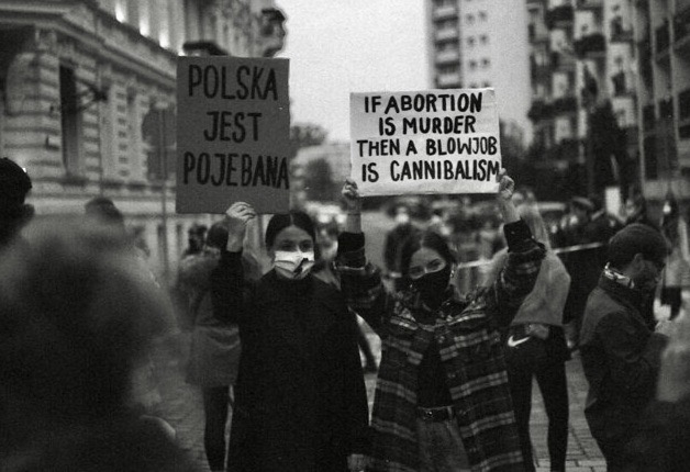 Pro-choice protesters in the streets Poland, October 2020.